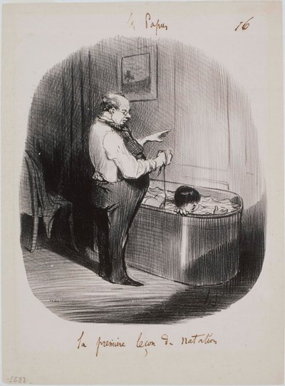 I papà - La prima lezione di nuoto da Honoré Daumier